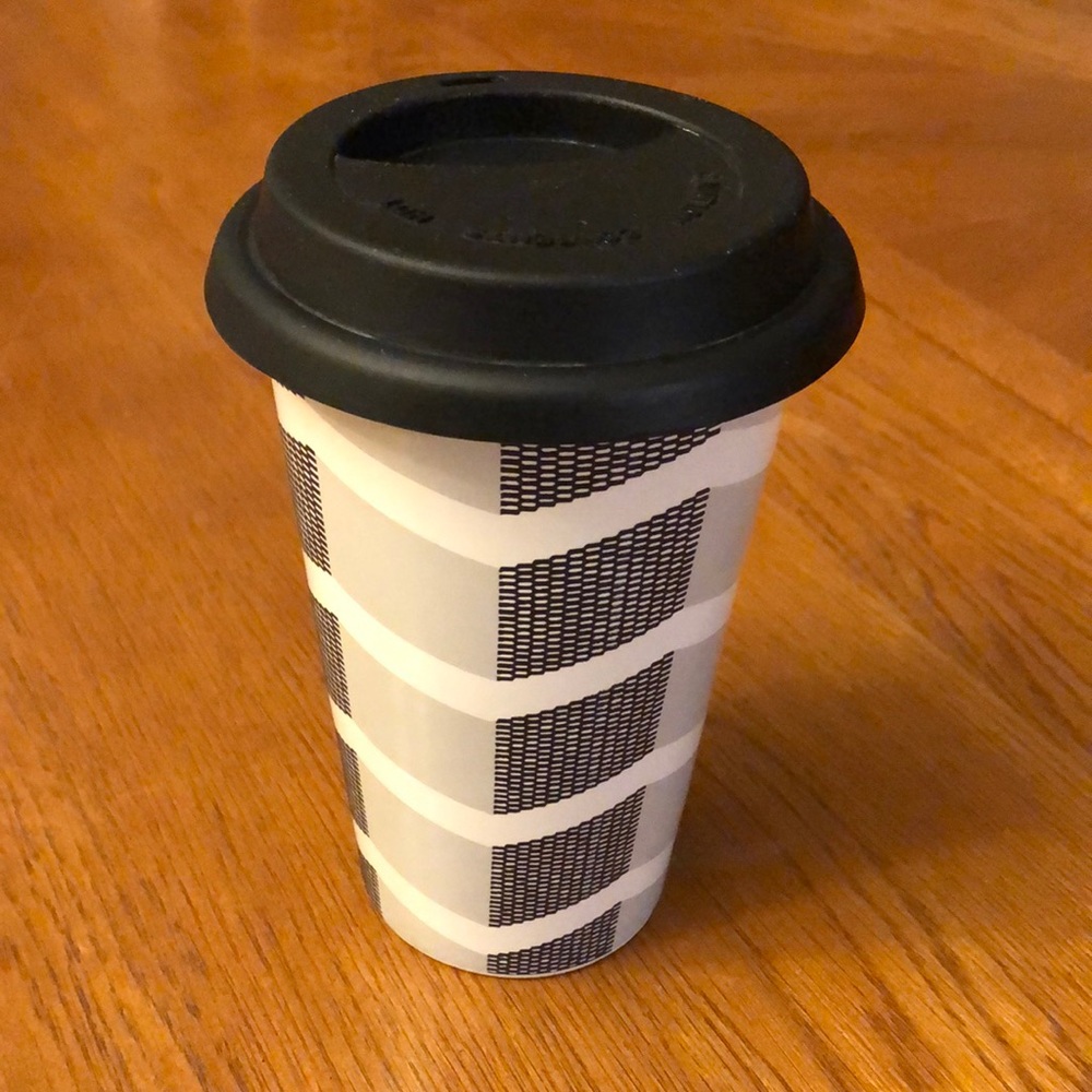 Sonoma Life + Style Ceramic Travel Coffee Mug / Tea Cup, Rubber Lid: Black, Gray